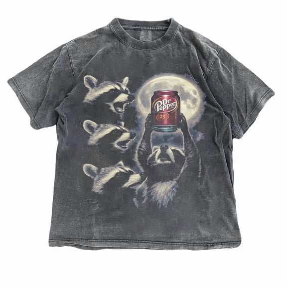 Funny Raccoon Dr Pepper Graphic Tee – Vintage Animal Moon Shirt