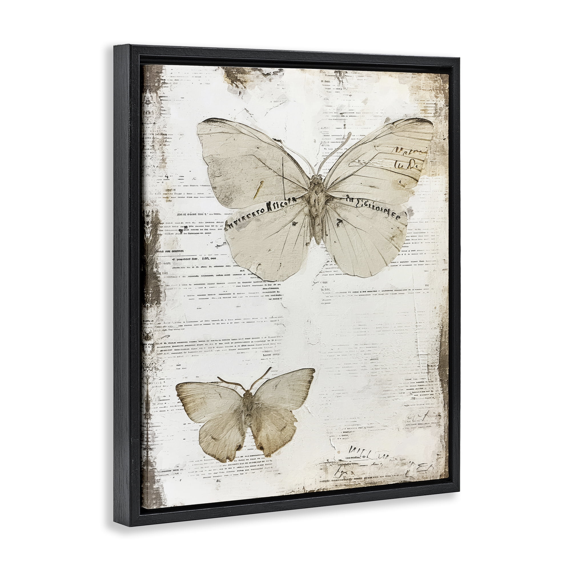 Stupell Industries Butterfly Journal Collage Animals Painting Black Floater Framed Canvas Art Print Wall Art, 17 x 21