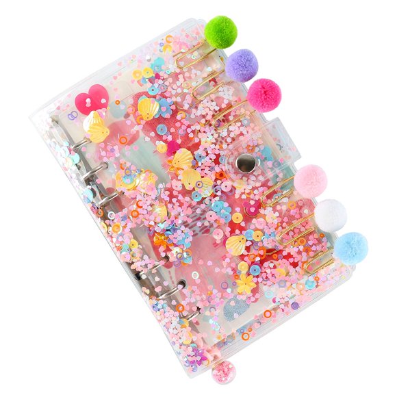 Link to X 2021 Refillable A5 Pink with Glitter Notebook Set with 6 Hole Loose Leaf PVC Sequin Binder Cover, Square & Lined Refills, Index Dividers, Zip Lock Envelope, Ruler