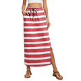 thumbnail image 2 of Women's Maxi Skirt Summer Boho Striped Print Elastic Waisted Drawstring Skirt Casual Beach Long Skirts with Pockets Pink 2XL, 2 of 6