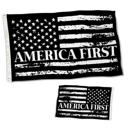 Double Sided America First USA Flag Distressed Black White Flags Banner with Brass Grommets 12x18 Inch