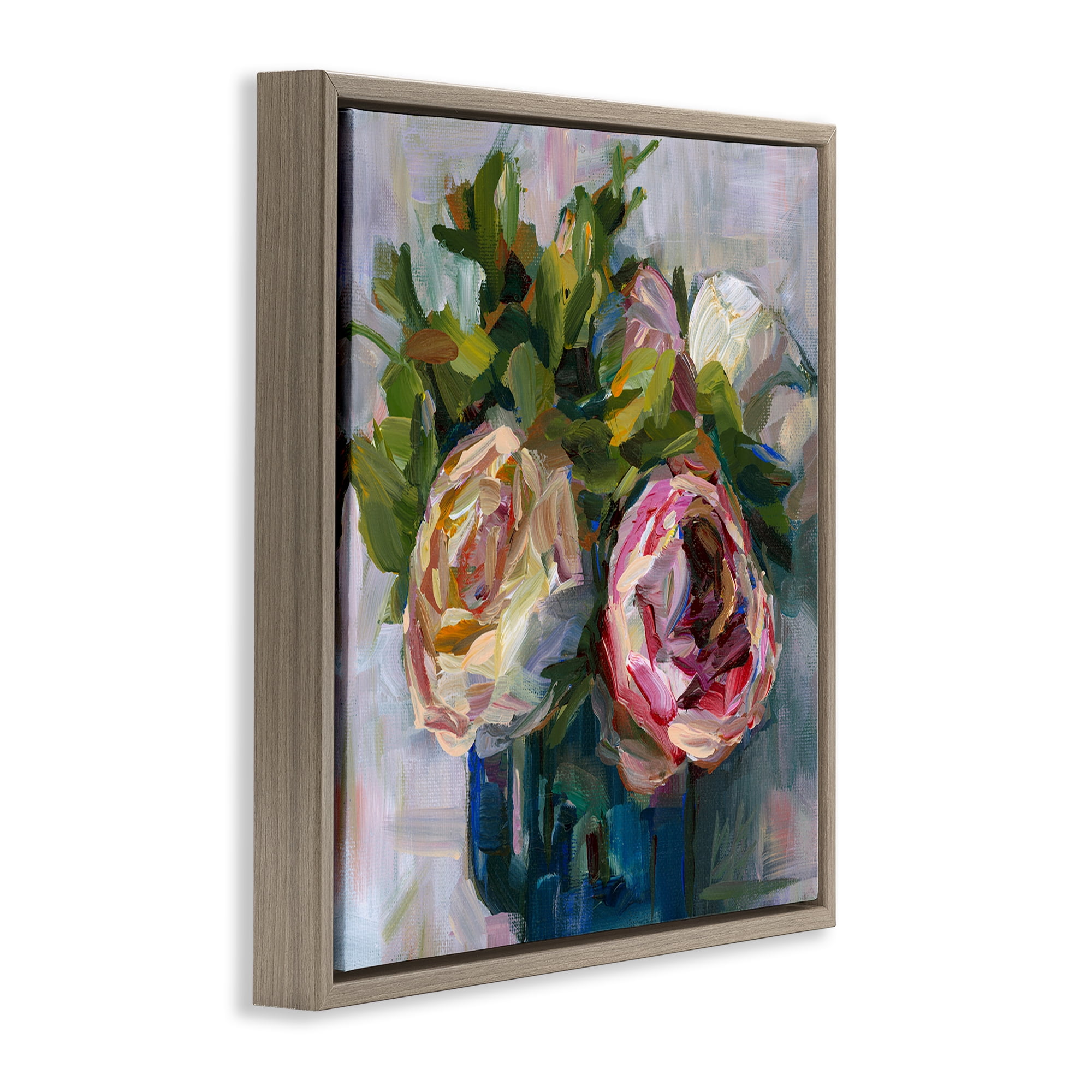 Stupell Industries Full Ranunculus Blooms Botanical & Floral Painting Brown Floater Framed Art Print Wall Art, 18 x 18