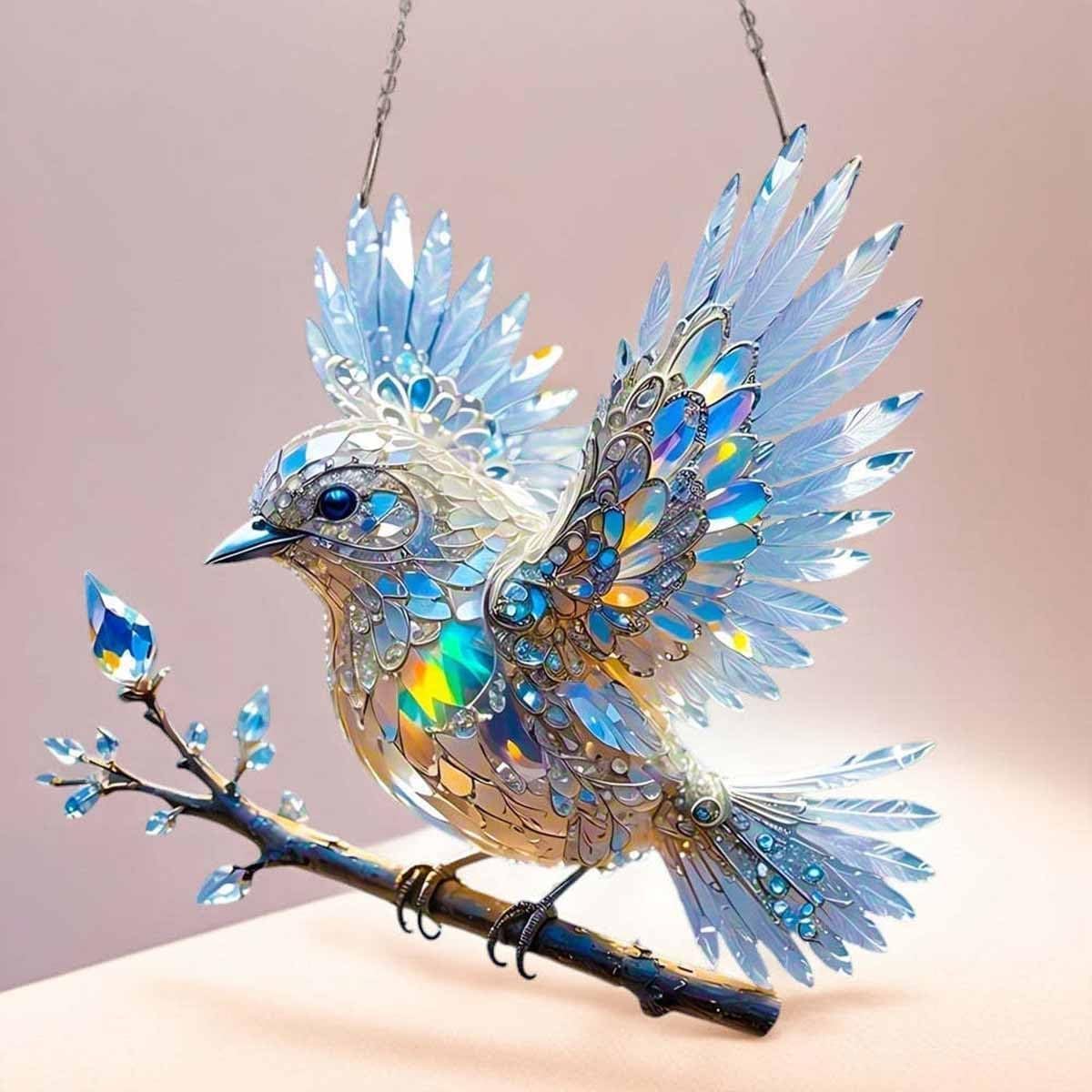 2 Décoration Fenêtre En Cristal Acrylique - Colibri Bleu, 15.2cm, Effet Peinture, Suspension Lumineuse