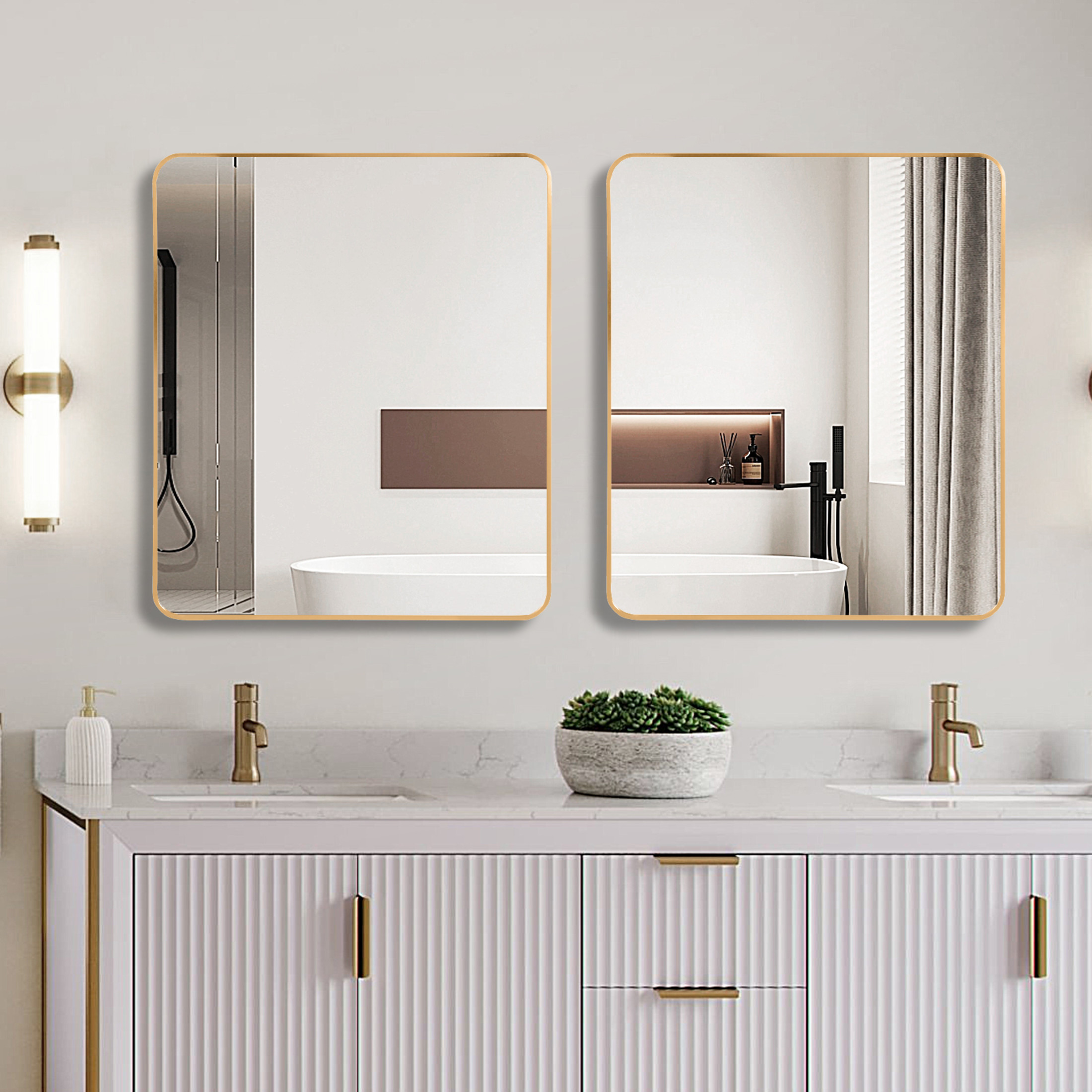 Noble House 30"x36" Rectangular Metal Wall Mirror, Vanity Mirror for Bathroom, Bedroom & Living Room, Gold