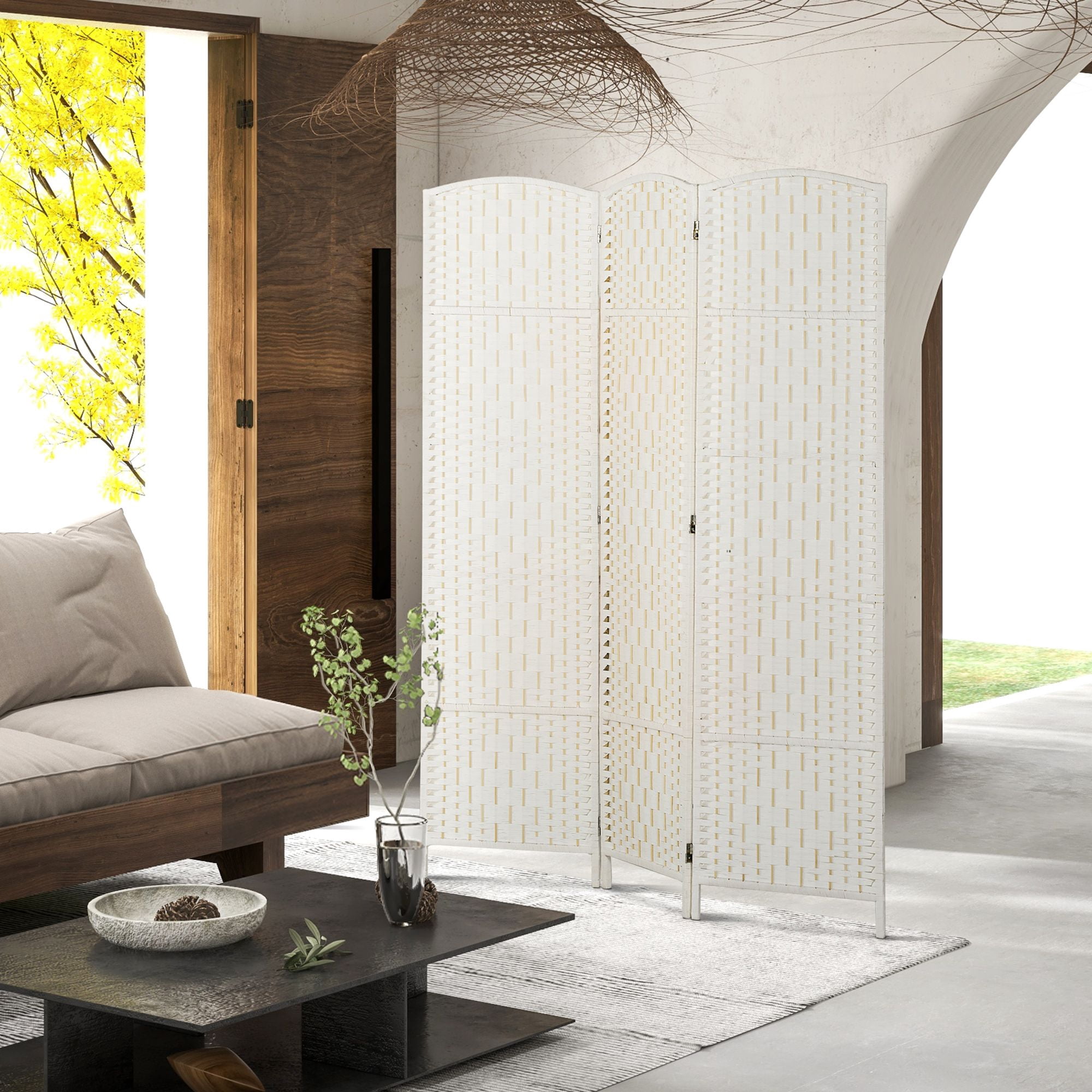 Dranite Room Divider 3 Panel Folding Privacy Screen 6FT Tall Portable Weave Partition Wall Divider for Bedroom White