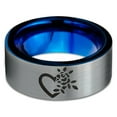 thumbnail image 2 of Tungsten Flower Heart Band Ring 8mm Men Women Comfort Fit Blue Flat Cut Brushed Gray Polished, 2 of 4