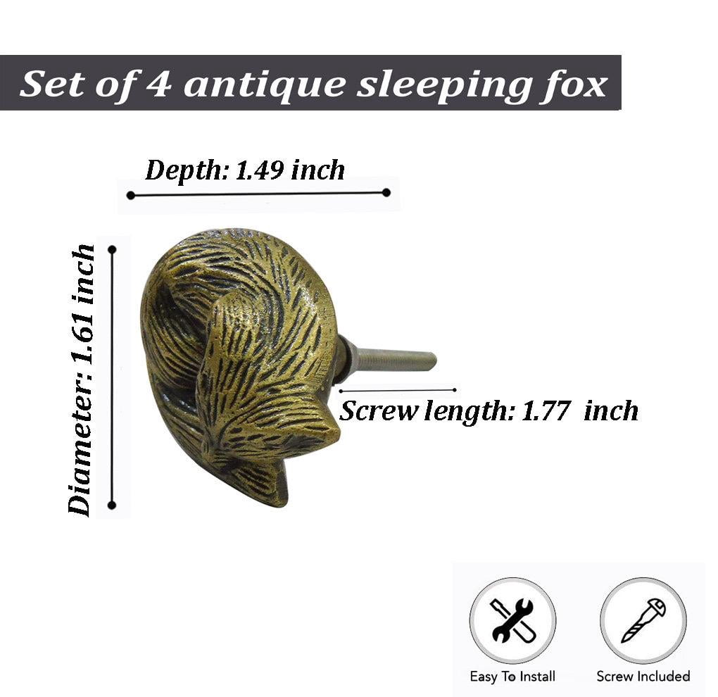 Perilla Home Set of 6 Sleeping Fox Knobs With 6.4 ounces for Kitchen Cabinets Dresser Drawer Interior|Exterior