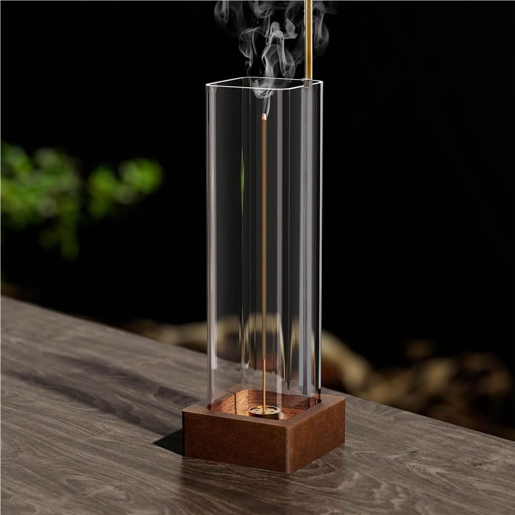 Oasiva Incenses Burners with Glass Ashes Catcher Wood Incenses Stick Holder Decorations