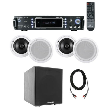 (4) Ceiling Speaker System Bluetooth Amp/Receiver Subwoofer 4 Restaurant/Office