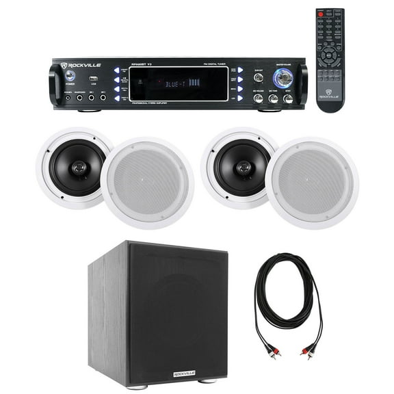 (4) Ceiling Speaker System Bluetooth Amp/Receiver Subwoofer 4 Restaurant/Office