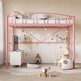 thumbnail image 1 of QinaQin Cama loft individual con escalera y barandal arqueado, estructura metálica resistente con soporte de listones de acero para niños o adultos, 1 of 8