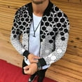 thumbnail image 2 of Herrnalise Men Zipper Casual Print Stand Collar With Long Sleeved Outwear Jacket Dark Gray, 2 of 5