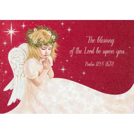 Designer Greetings Praying Angel Child on Red Box of 18 Religious Christmas