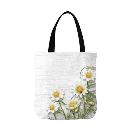 ASHLEIGH Beautiful Daisy Chamomile Flowers on Wooden Background Canvas Tote Bags Reusable Shopping Bags Grocery Bags Party Supply Bags for Women Men