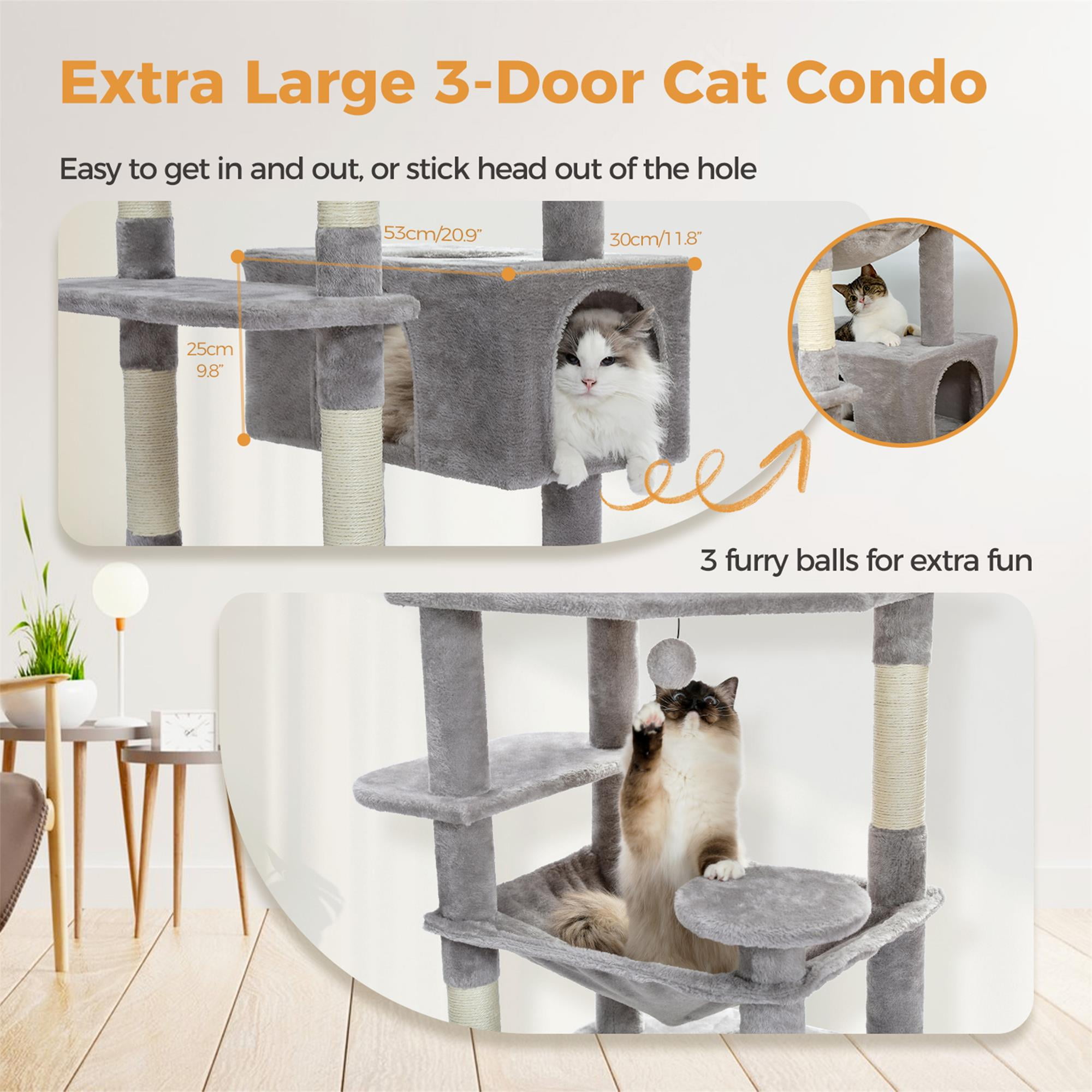 resenkos 72" Large Cat Tree Tower with Sisal Scratching Post, Indoor Cat Condo for Big Cat Maine Coon, Gray