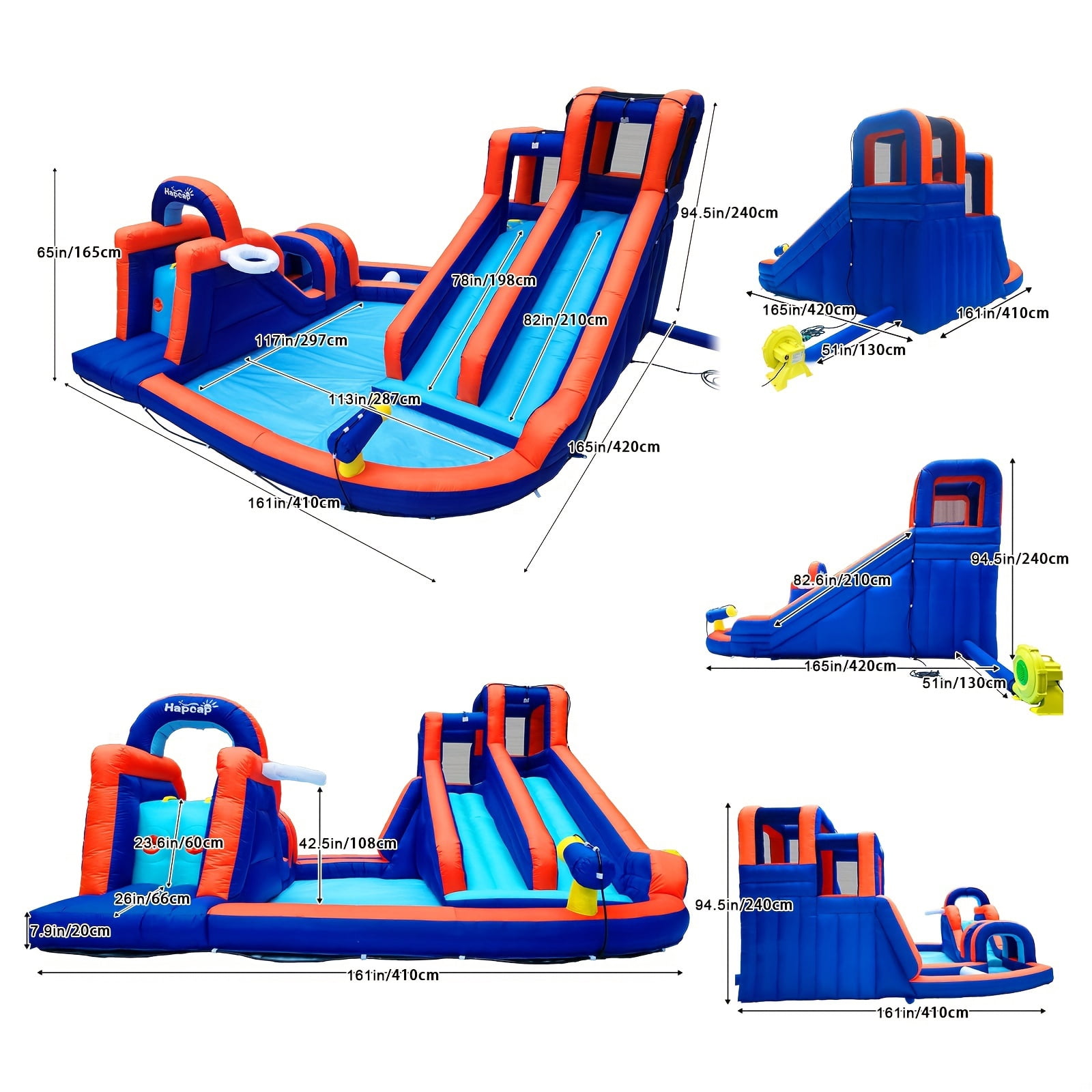Hapcap Inflatable Water Slide Bounce House Obstacle Course,with Pool ,Tunnel and Obstacle Bar,Include Air Blower,Outdoor Party