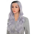 thumbnail image 3 of Onedor 24 Inch Synthetic Curly Lace Front Wig - Glueless Middle Part Dark Root Wigs for Women (Silver), 3 of 7