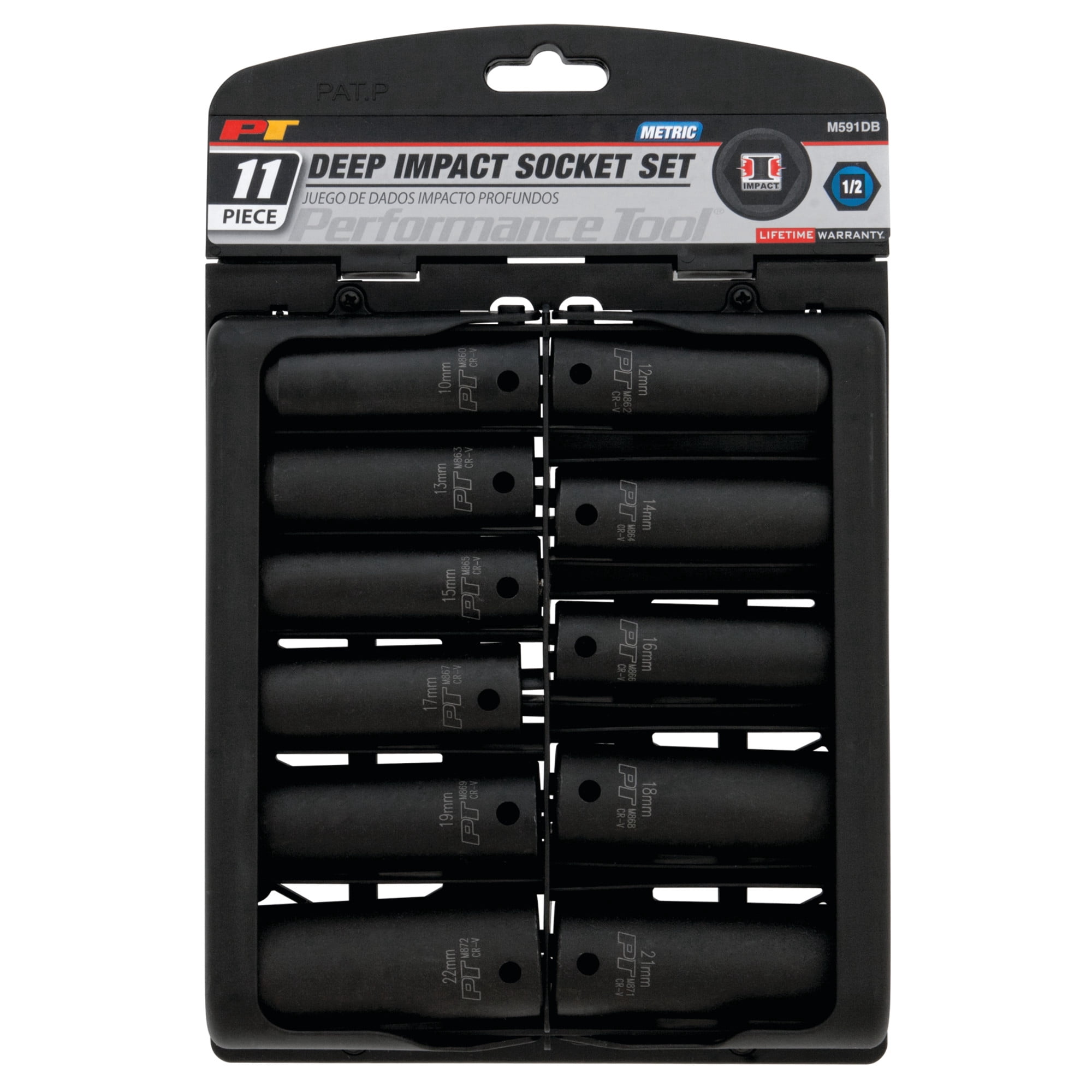 Performance Tool M591DB Mechanics 1/2-Inch Drive Metric Deep Wall Impact Socket Set, 11-Piece