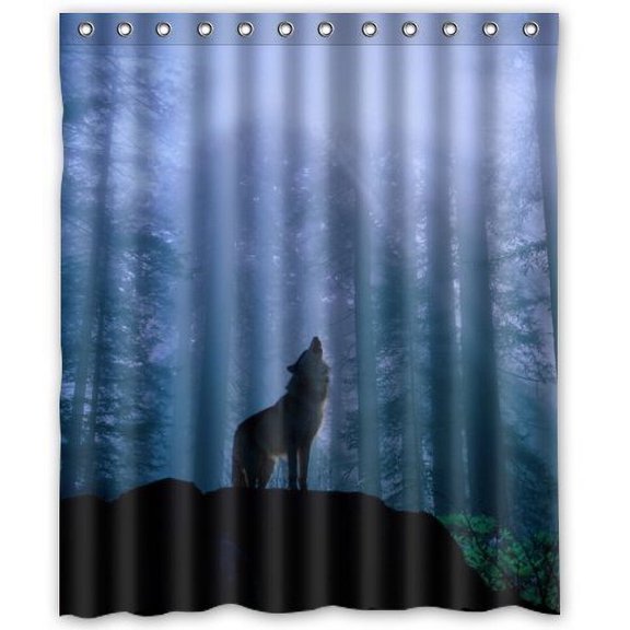 HelloDecor Howl Wolf in the Morning Mist Shower Curtain Polyester Fabric Bathroom Decorative Curtain Size 60x72 Inches