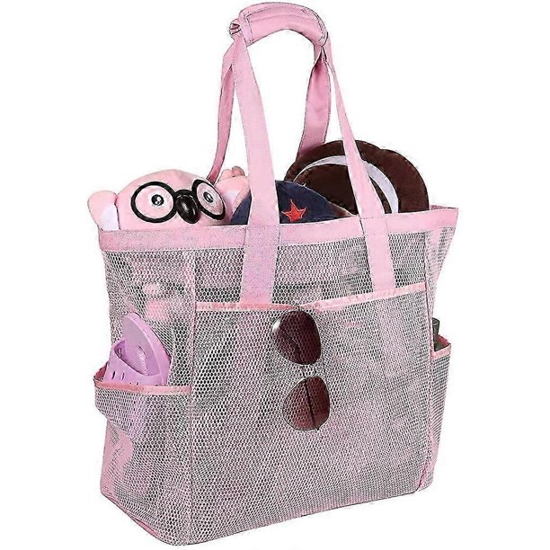 ROSA & ROSE Foldable Mesh Beach Bag with Zipper Large Multi-Purpose Tote Bag