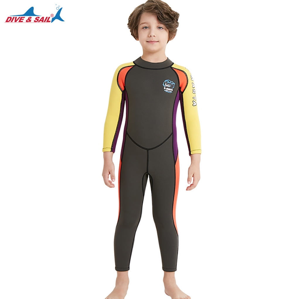 Kids Wetsuit Wetsuits Neoprene Children's Scratch Resistance UV Protection Snorkeling Swimsuit with Back Zipper Surf Suit Green yellow sleeve XL 2.5MM