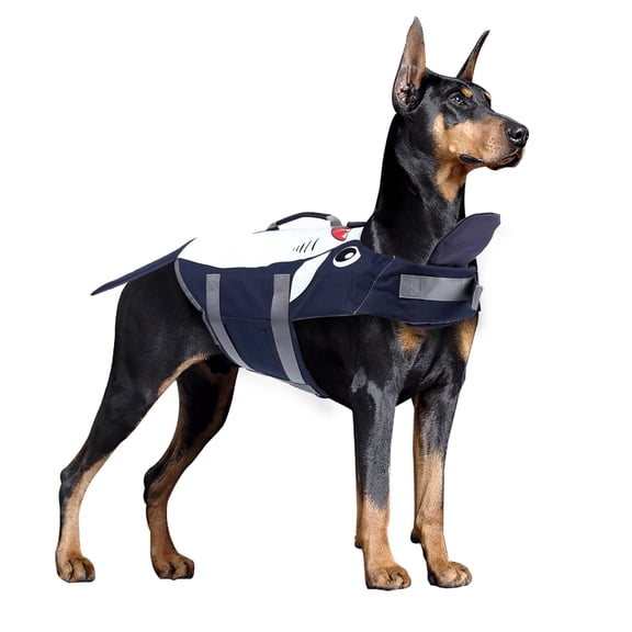 Amztom Shark Dog Life Jacket, Waterproof Flotation Pad with Rescue Handle for Swimming Safety, Adjustable Pet Life Vest for Small-Medium-Large Dogs,S