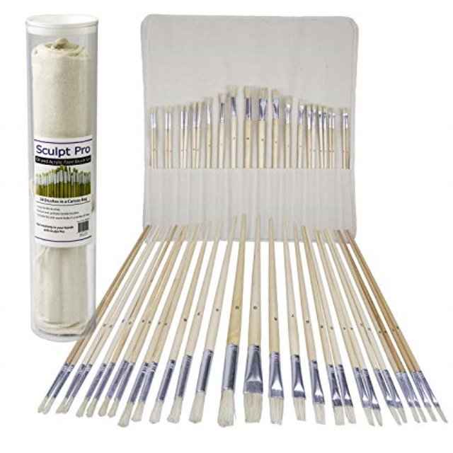 artist paint brush set 28 pcs extra long handle paintbrushes w roll