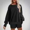 thumbnail image 7 of Womens Oversized Sweatshirt Shorts Sets 2 Piece Outfit Lounge Sweat Shorts Set with Pockets Split Cuffs Sweatsuits (M, Black), 7 of 7