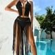 thumbnail image 5 of Trajes de playa de dos piezas para mujer con borlas de ganchillo ahuecadas sujetador de bikini y falda alta dividida, 5 of 6