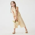 thumbnail image 2 of TOOYOU Girls Summer Outfit Sets Toddler Camisole Outfit Baby Linen Lace Smocked Sleeveless Tank Top Pants Set Back To School Outfit Sets For Girls Size 2-3 Years Beige, 2 of 9