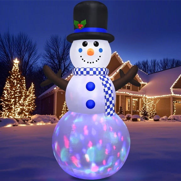 8FT Tall Christmas Inflatables Outdoor Decorations Blow Up Snowman with Rotating LED Lights Merry Xmas Yard Decor for Holiday Vacation Outside Lawn