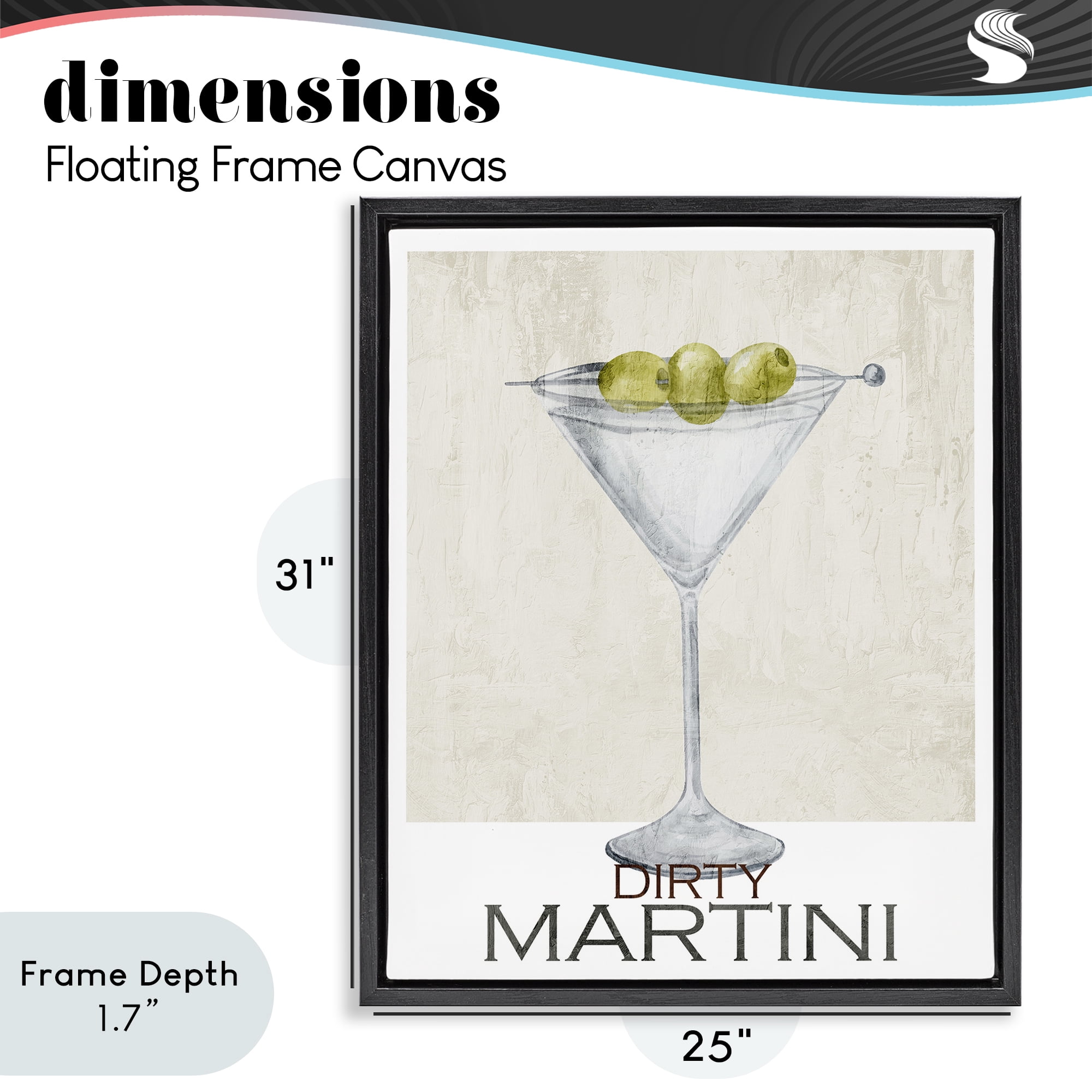 Stupell Industries Dirty Martini Olives Black Framed Floater Canvas Wall Art, design by Kim Allen