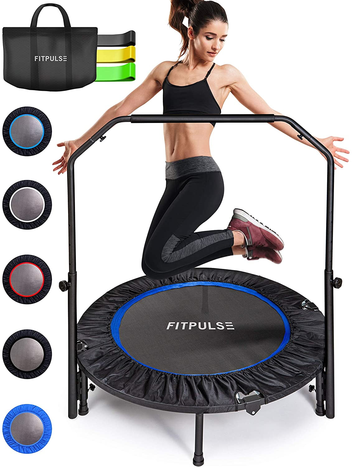 FITPULSE Premium Mini Trampoline Rebounder for Adults with Handle Exercise Workout - 40" - Blue