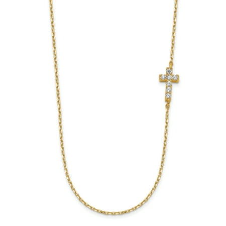 14K Yellow Gold Small Cross Cubic Zirconia with 2In Extender Necklace
