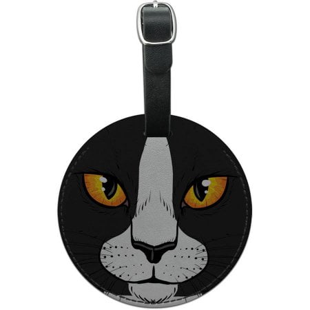 Graphics & More Black White Cat Face Pet Kitty Round Leather Luggage Id Tag Suitcase Carry
