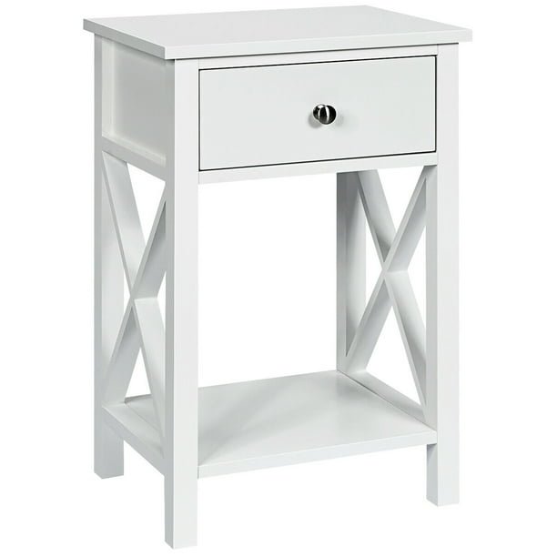 Costway Nightstand Chair Side End Table With Drawer Shelf Bedroom Furniture White Walmart Com Walmart Com