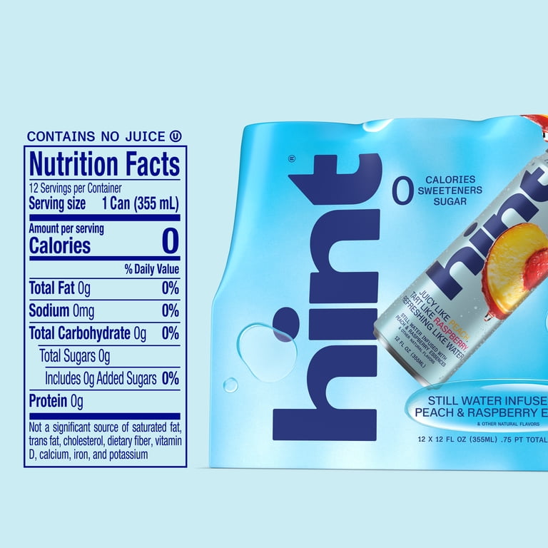 Hint Peach Raspberry Flavored Water Cans, 12 fl oz, 12 Pack photo 3