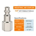 thumbnail image 5 of 5pcs Industrial Air Plug 1/4" NPT Female High Flow Quick Connect Air Fittings Air Compressor Accessories, 5 of 7