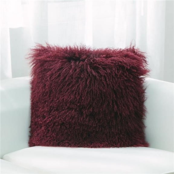 MDR Trading Inc. HU-MU1818JYVNOF Burgundy Mongolian Lamb Fur With Feather Down Insert Pillow