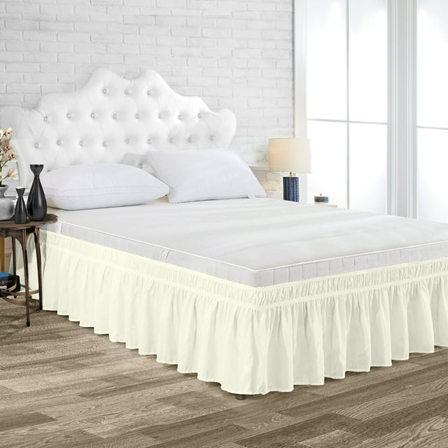 Dee's Collection Full Size Microfiber Wrap Around Solid Bed Skirt with Elastic Belt (9 Inch Drop, Ivory)