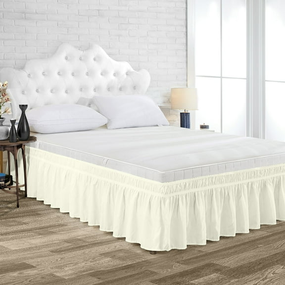 King Size Tailored Drop Wrap Around Solid Bed Skirt with Adjustable Elastic Belt Microfiber Fabric Fade & Wrinkle Resistant Bed Frame Cover Easy to Fit & Care (9 Inch Drop, Ivory)