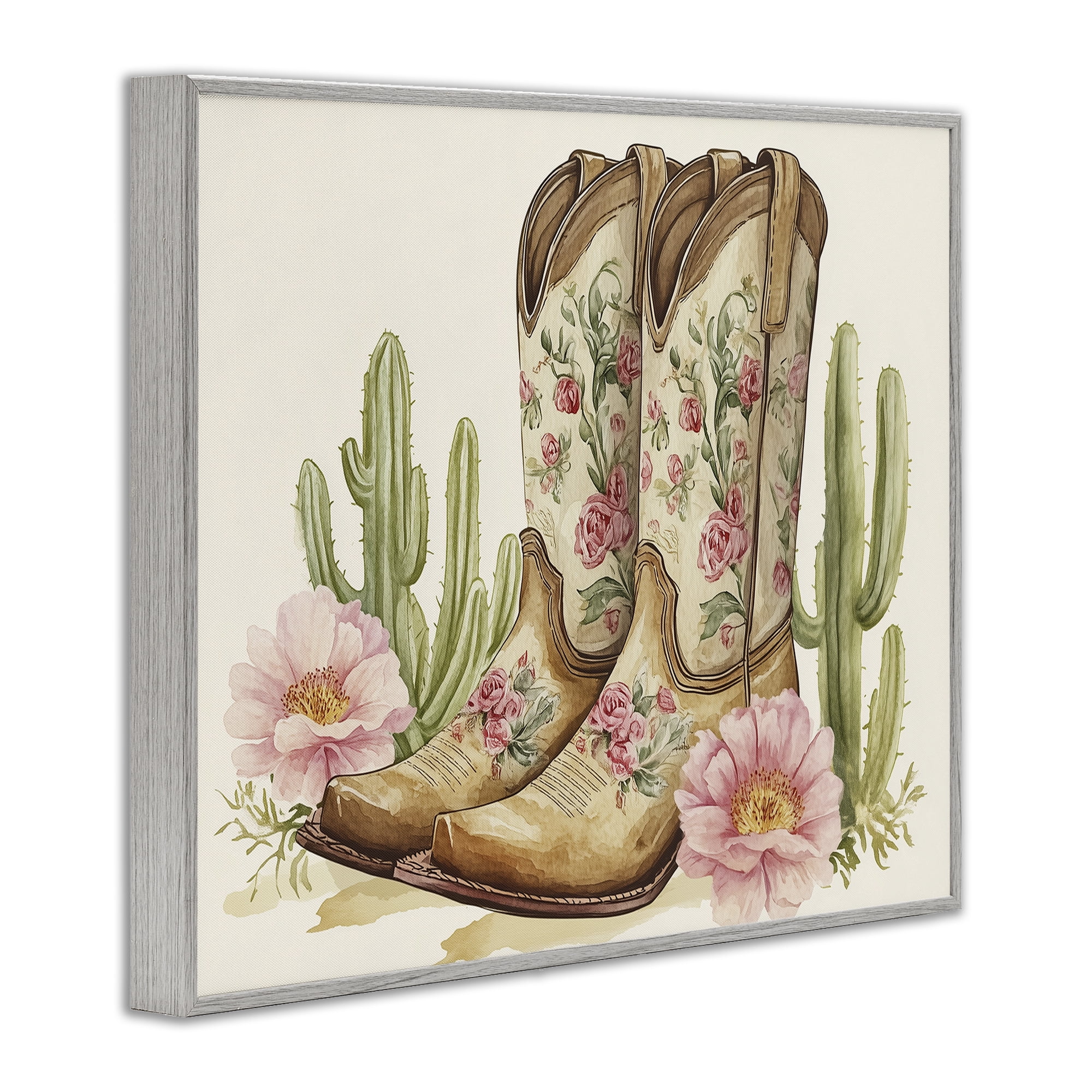 Stupell Industries Floral Boots & Cactuses Gray Framed Giclee Art, design by Heidi Kuntz