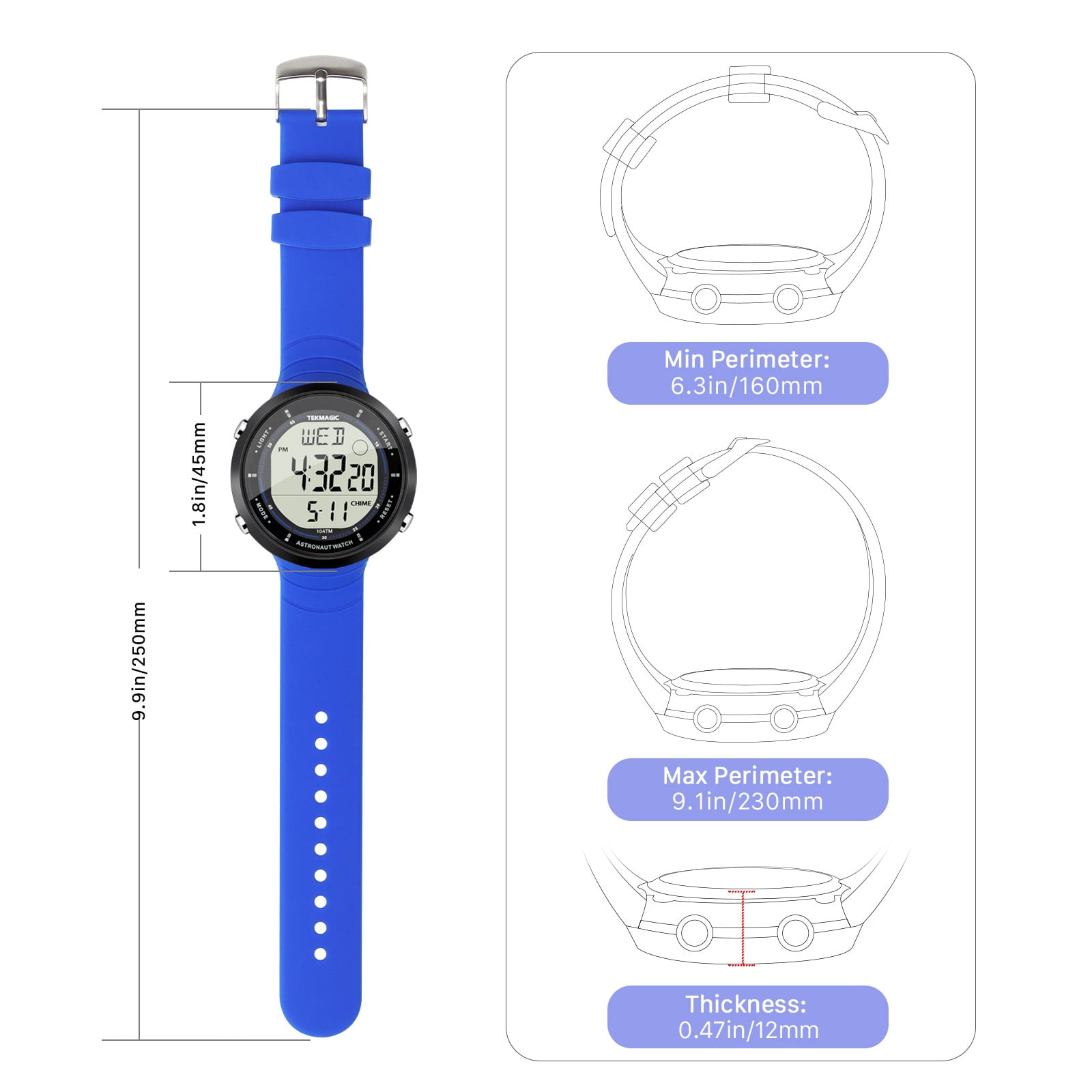 Big Face Sports Wrist Watch 10 ATM Waterproof for Men Swimming and Diving with Alarm Clock, Stopwatch, Timer, Dual Time Zone, Calendar, Backlight, 12 or 24 Hours Format