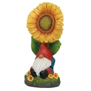 MS Outdoor Yellow Sunflower and Gnome Garden Statue, 6.25 in L x 5 in W x 13 in H