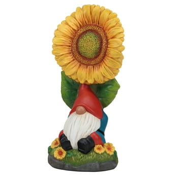 Mainstays Outdoor Sunflower Gnome Garden Statue, 6.25in L x 5in W x 13in H