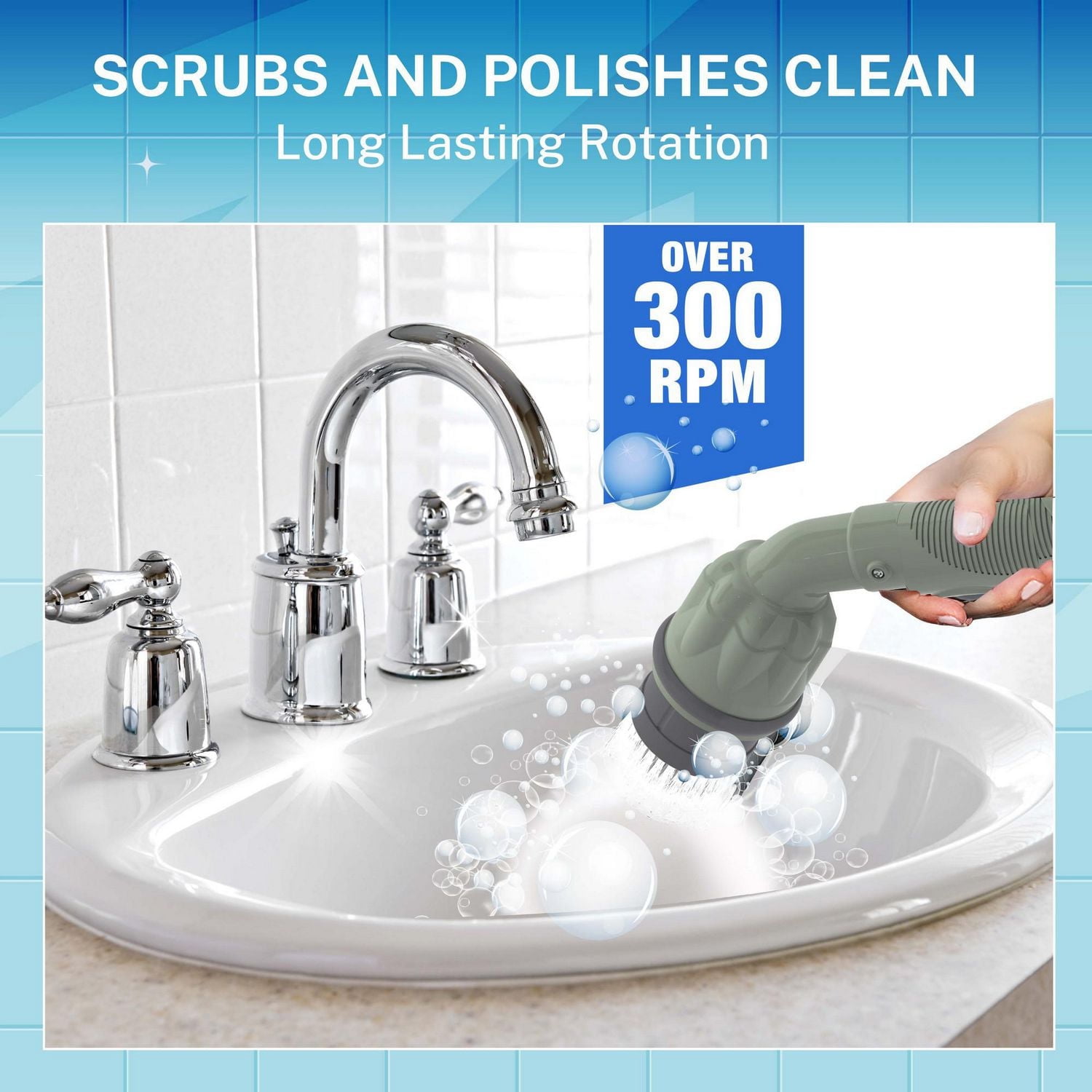 Bell + Howell Scrubtastic Express Olive Green Rechargeable Handheld Power Scrubber – Cordless Bathroom Cleaner