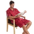 thumbnail image 2 of Conjunto de pijama corto de color liso con solapa para hombre, ropa de casa de verano de talla grande, de satén mate, de manga corta y ocio, 2 of 6