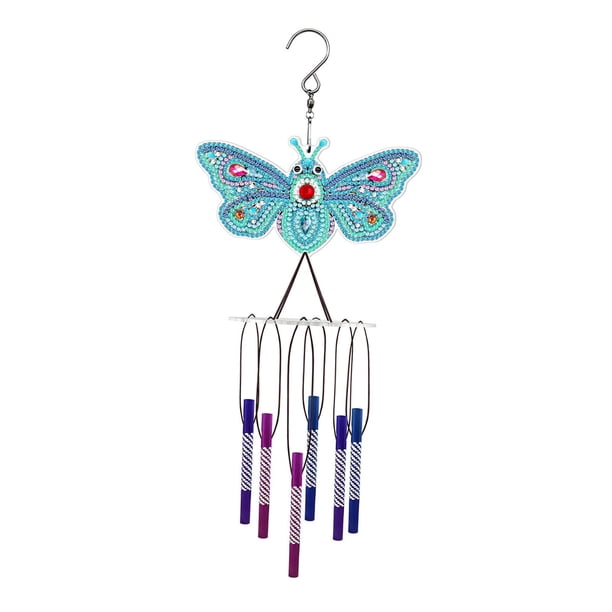 Kit de pintura de diamantes con carillón de viento para manualidades, pintura de diamantes por números para regalo del hogar Azul claro