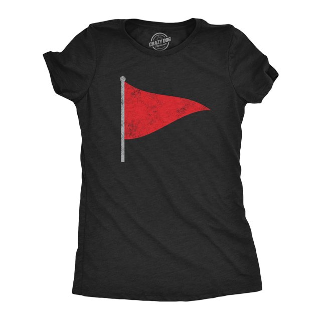 Womens Red Flag T Shirt Funny Sarcastic Warning Sign Tee for Ladies (Heather Black) - M