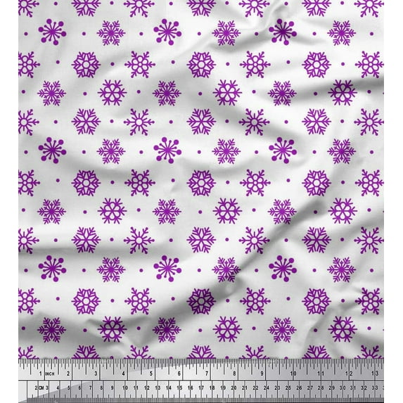 Soimoi Crepe Silk Fabric Dot & Snow Flakes Floral Printed Craft Fabric by the Yard 42 Inch Wide